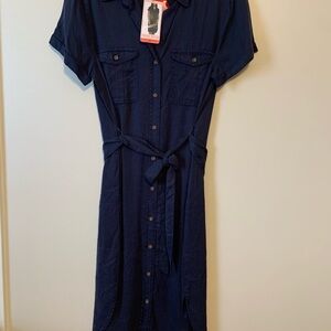Chic Navy Button-Up Midi Dress